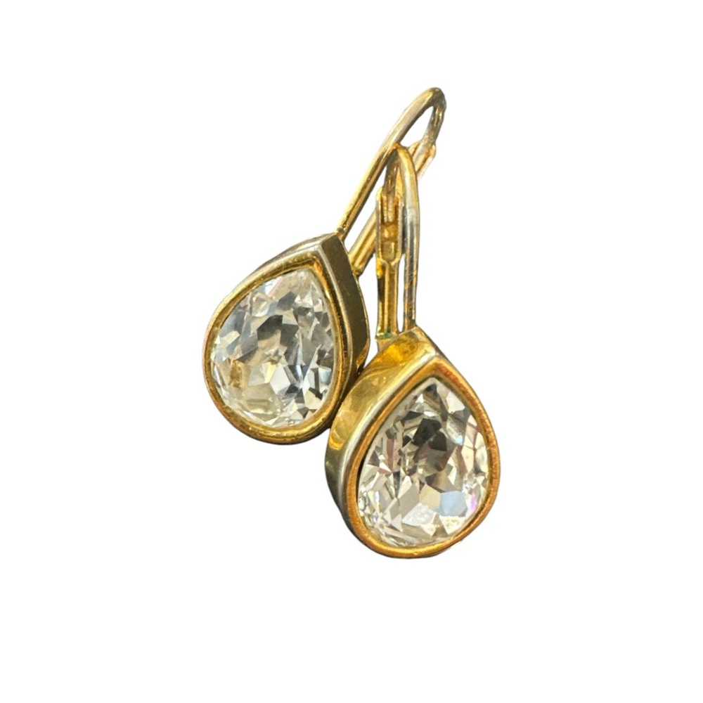 Vintage teardrop Earrings Gold Plated Swarovski Crystal Signed Jones New York